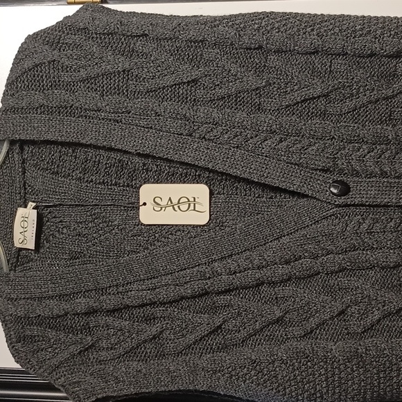 Saol Knitwear Other - NEW With Tag Saol Knitwear Irish Merino Wool Aran Sleeveless Cardigan Vest Grey